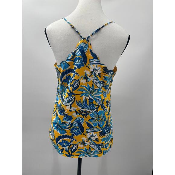 J. Crew Women's Size 2 Blue & Yellow Floral Cami Tank Sleeveless Spaghetti Strap - Picture 4 of 10